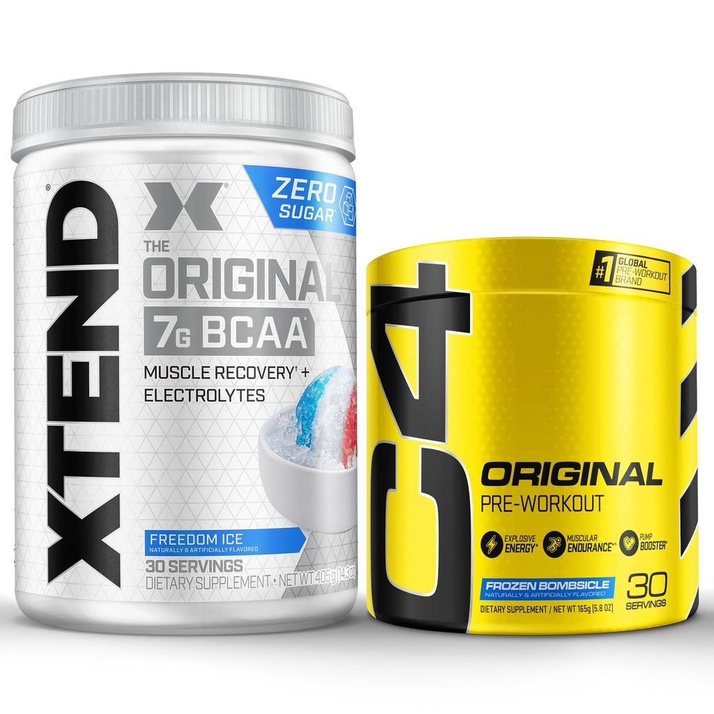 Cellucor Pre Cvičenie & BCAA Bundle, C4 Originálny pred Cvičením prášok, mrazené bomby, 30 Servírovanie + XTEND BCAA Powder, Freedom Ice, 30 Servings