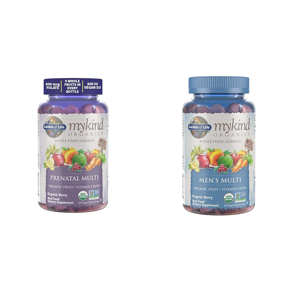 Záhrada života Organics Prenatálne Gummies Multivitamín s vitamínom D3, B6, B12 & Organics Pánske Gummy Vitamíny Multi Berry, 120 Počet