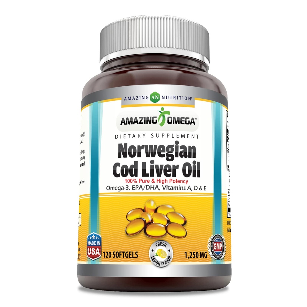 Amazing Omega Norwegian Cod Liver Oil 1250 Mg Softgels Supplement 