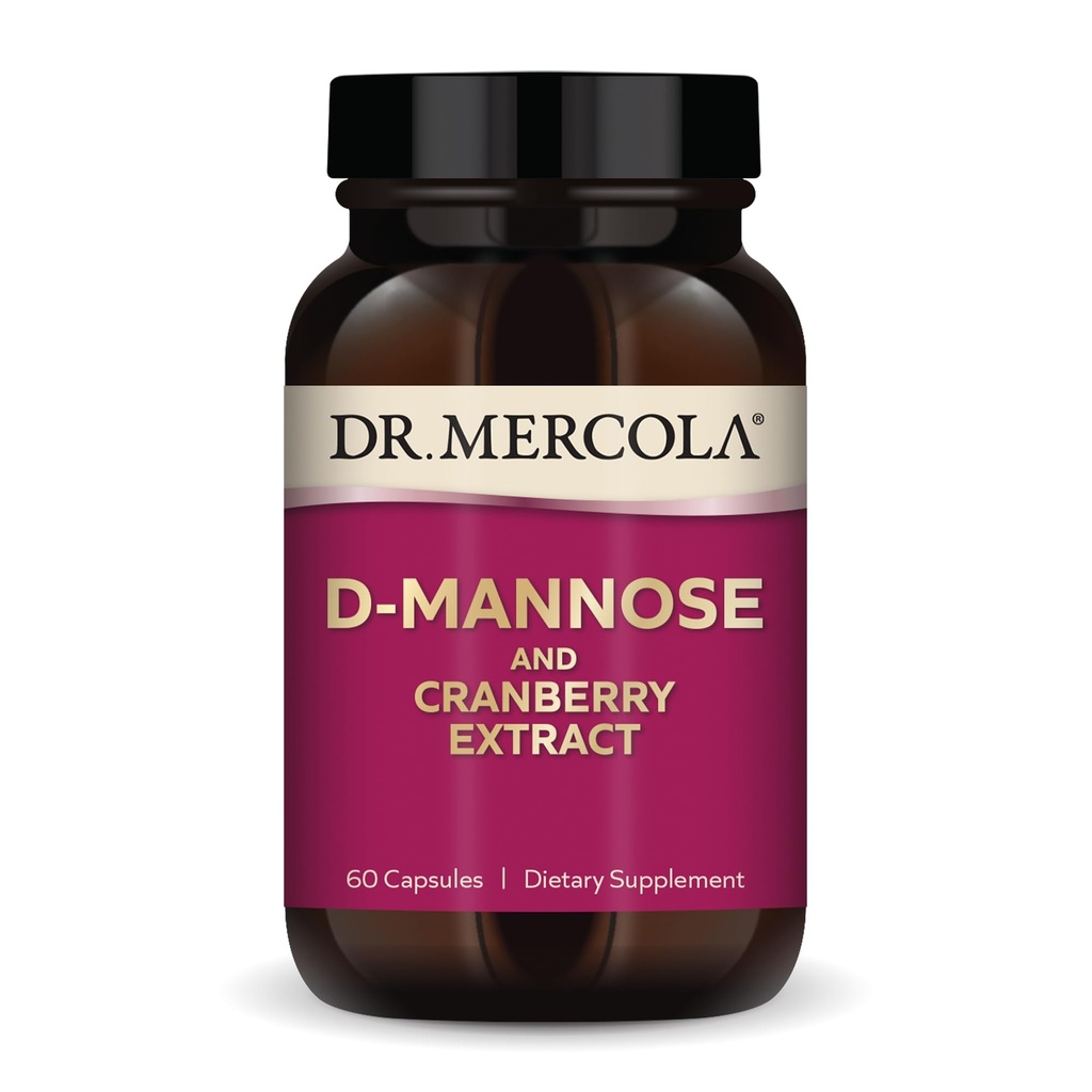 Dr. Mercola D-Mannose and Cranberry Extract, 30 Servings (60 kapsúl), Dietary Supplement, Supports Urinary Tract Health, Non-GMO