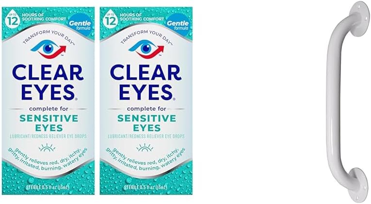 Clear Eyes Citlivé očné kvapky, 2 balenia a pohon Zdravotnícke biele púder-koated Grab Bar