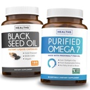 Omega 7 Softgels & Black Seed Oil (3-Month Supply) Omega Glow Blend Bundle - Purified Omega-7 Softgels (90 Softgels) Provinal Peruvian Anchovy and Black Seed Oil (180 Kapsule) Cold-Pressed Oil
