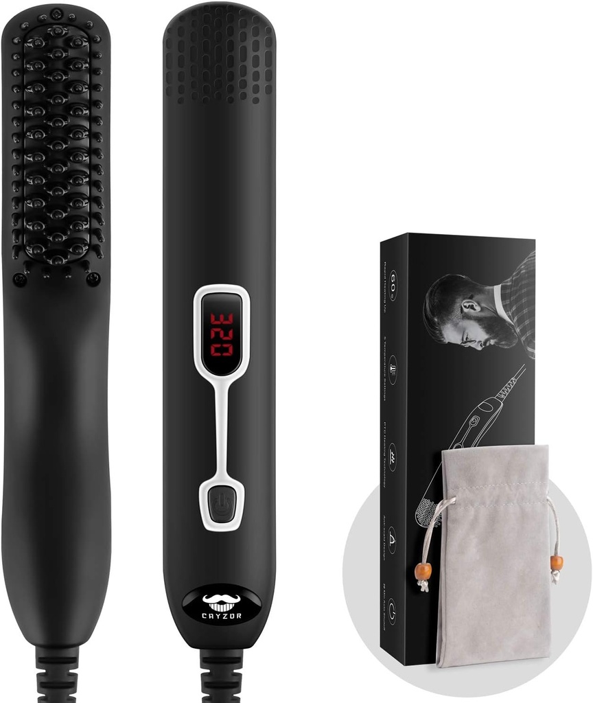 Vyrovnávanie bradavice Comb pre mužov - Upgrade Professional Electric Mens Vyrovnávanie brada Vykurovanie Kefa Prenosné Anti-Scad 5 Nastaviteľné teploty a LCD displej s nosným vakom