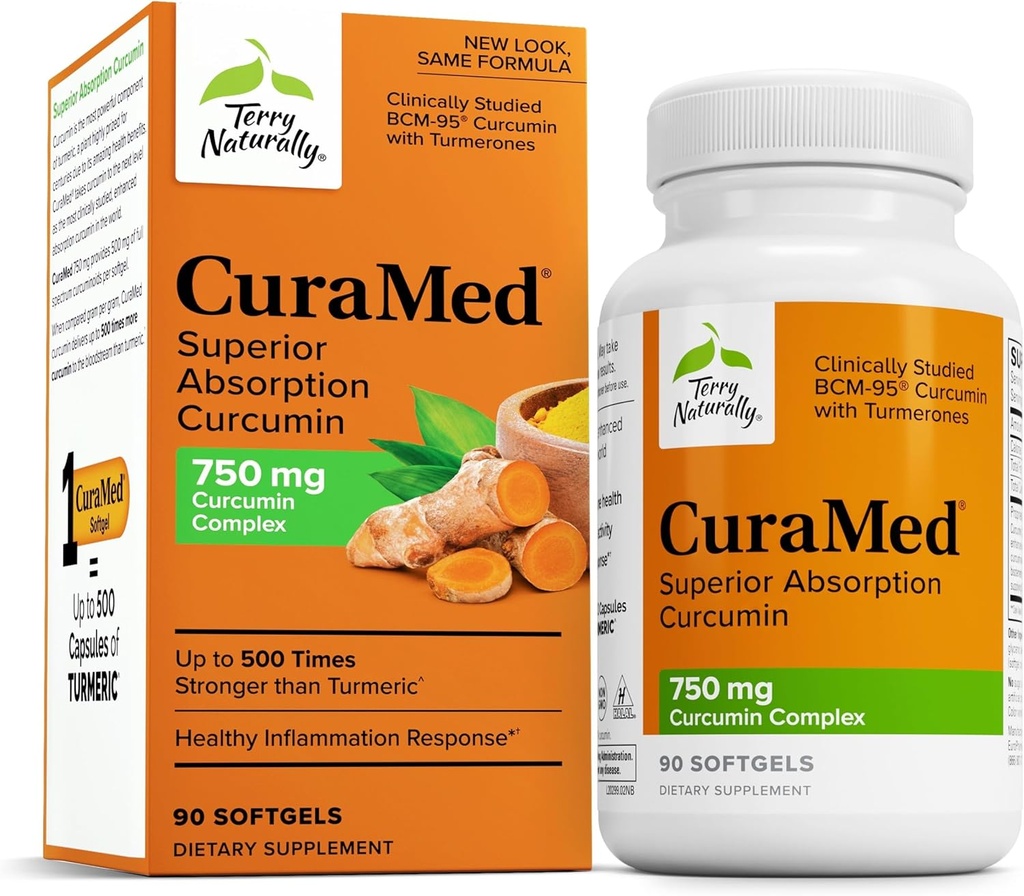 Terry Prirodzene CuraMed 750mg - Antioxidant doplnok pre podporu zdravia mozgu a srdca - Dietary Supplement with High-Potency Curcumin Complex - Obličky, pečeň a imunitné zdravie Podpora - 90 Softgels