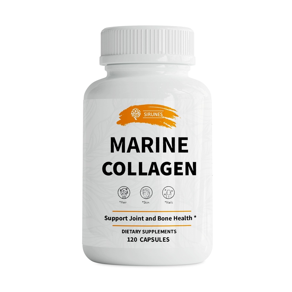 SIRUNES Marine Collagen Peptides, 120 Kapsule - Fish Collagen Doplnky pre ženy, Skvelé pre vlasy, kožu, nechty, kĺby a kosti - Made in USA
