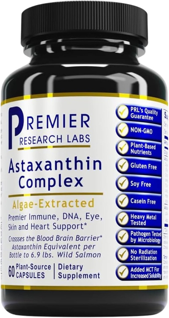 Premier Research Labs Premier Astaxantin Complex - Astaxantin Supplements, Astaxantin 4mg per Capsule, Zdroj: Algae, Antioxidant Podpora pre ženy a mužov - 60 Vegetariánske kapsule