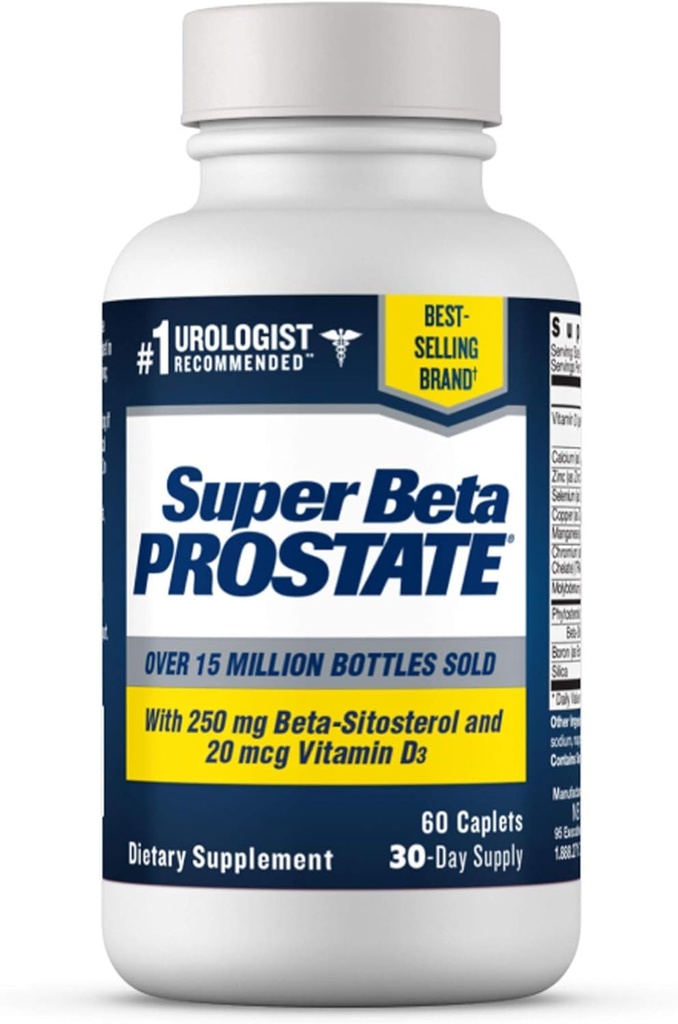 SUPER BETA PROSTATE Support Supplement for Men's Health - Reduction Bathroom Trips, Promotion sleep, Better Bladder Emptying & Healthy Prostate, Beta Sitosterol - 60 count (Pack of 1)