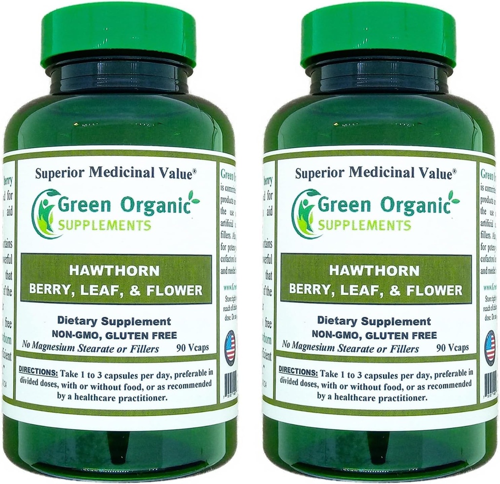 Green Organic Doplnky Hawthorn Berry Kapsule, Leaf, Kvetina, Hawthorn Doplnky obsahuje 90 Kapsule, Prírodné Hawthorn Byliny pre Kardiovaskulárne zdravie a prírodnú starostlivosť o srdce (Obsah 2)