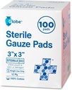 Globe 3'' x 3' Advanced Sterilné Gauze Pads, 100-Pack individuálne balené - 12-Ply Cotton pre starostlivosť o rany šaty, Highly Absorbent Bandáže pre domáce & núdzové použitie - Cestovanie & prvej pomoci Kit zásadný