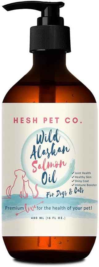 Premium Wild Aljašský lososový olej pre psy a mačky 16oz Skin & Coat Natural Liquid Food Supplement pre domáce zvieratá, Rybí olej, Omega 3, EPA + DHA Mastné kyseliny pre spoločnú funkciu, Immune & Heart Health!