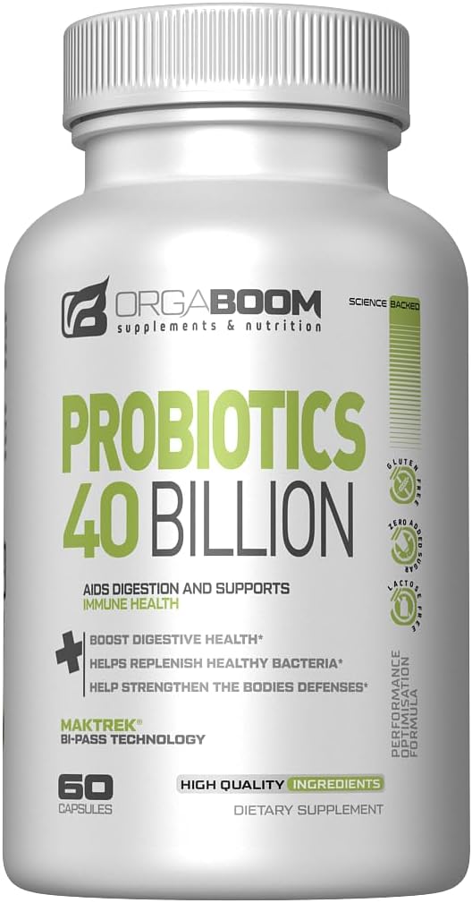 Probiotické 40 miliárd CFU 4 Kmene + Prebiotické - Podpora Tráviace zdravie a imunita - Pomáha s zápcha, hnačka, Bloating - Gluten-free, non-GMO - Vyrobené v USA - 60 Kapsule