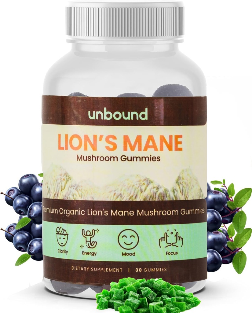 Bez obmedzenia premium Organic Lion's Mane Mushrom Gummy, Blue Raz Ochutené, 60 Mäkké žuvačky