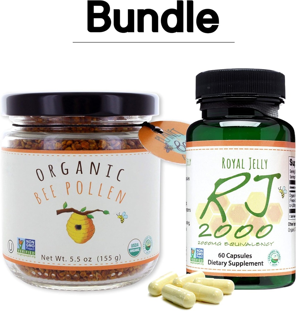 Greenbow Organic Bee Pollen - 100% USDA Certified Organic, Pure, Natural Bee Pollen - Superfood balené s bielkovinami, vitamíny a minerály - 155g Royal Jelly 2000mg 60 caps