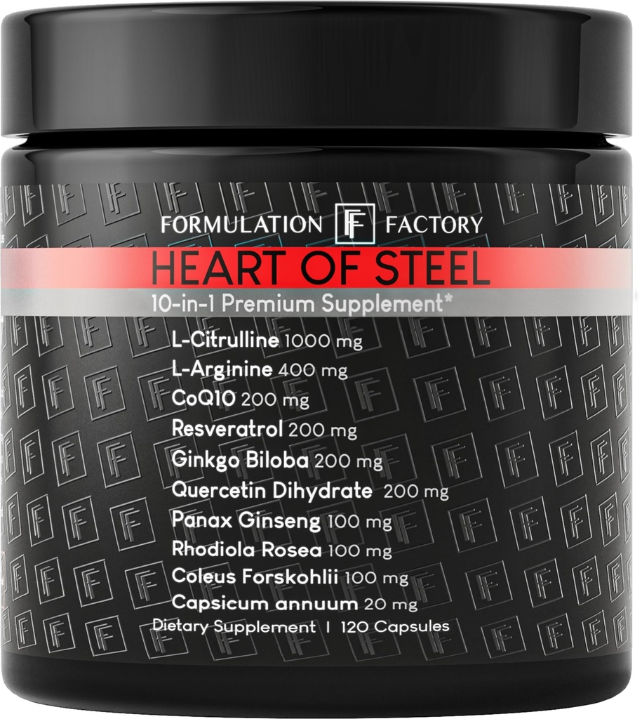 Formulačné továrne Oceľové srdce: 10-v-1 Metabolický Maximizer Oxid dusičitý doplnok, podpora krvného tlaku, L Arginine, L Citruline Natural Pre-Workout: Manažment energie 120 Počet