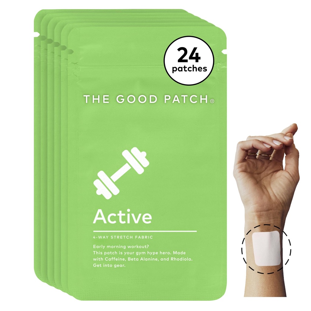 Dobré Patch Active Patch, Energetická podpora, Natural Patch s kofeínom, Beta Alanyne, Rhodiola, Plant Powered Wearable Wellness, Trvalá verzia (24 total Patches)