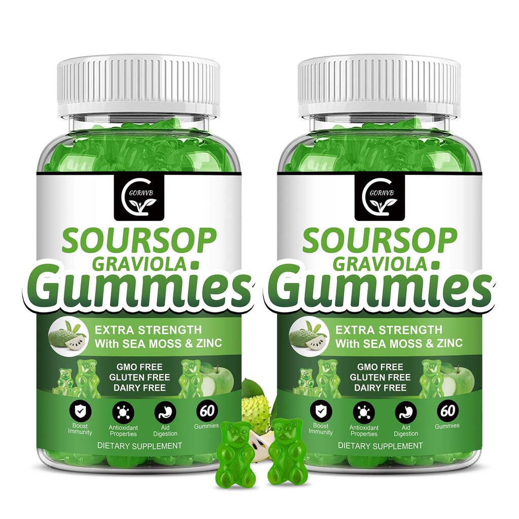 (2 balenia) Soursop Graviola Gummies - 2200mg Extra sila Soursop Leaves Extract w/Sea Moss Extract 200mg, Zinok a vitamín C - podporuje imunitu, pečeň a trávenie, bezlepok, Vegan, 120 Gummies