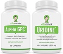 VitaMonk Alpha GPC a Uridine Stack - pán Happy Stack - Uridine Monofosfát bez umelých výplne - Biodostupné Choline Doplnky Podporovať kognitívne, Focus, Mental Clarity