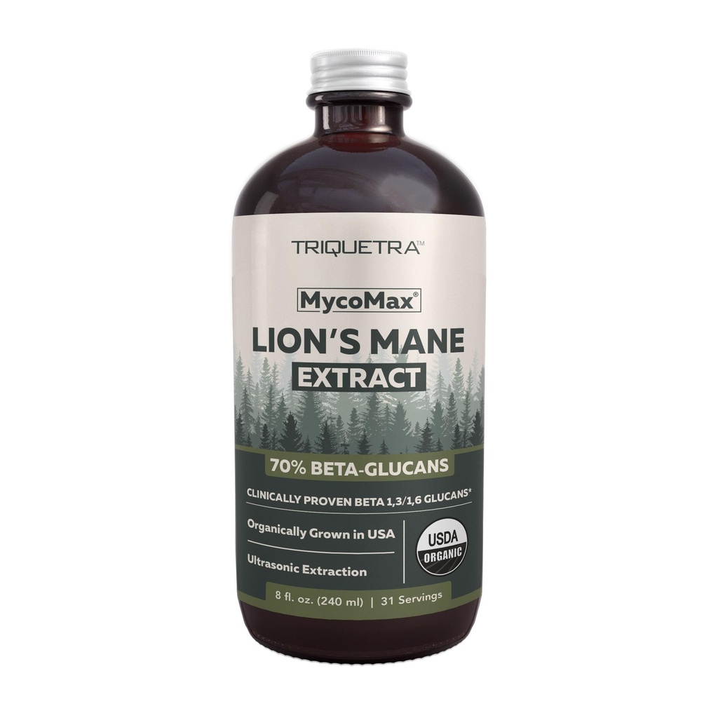 MycoMax Lions Mane Extract - 70% Beta Glucans, Max Potency Organic Lions Mane Supplement, US Grown + Ultrasonic Extraction - 500 mg za porciu - Mental Clarity, Focus and Memory - 8 oz.