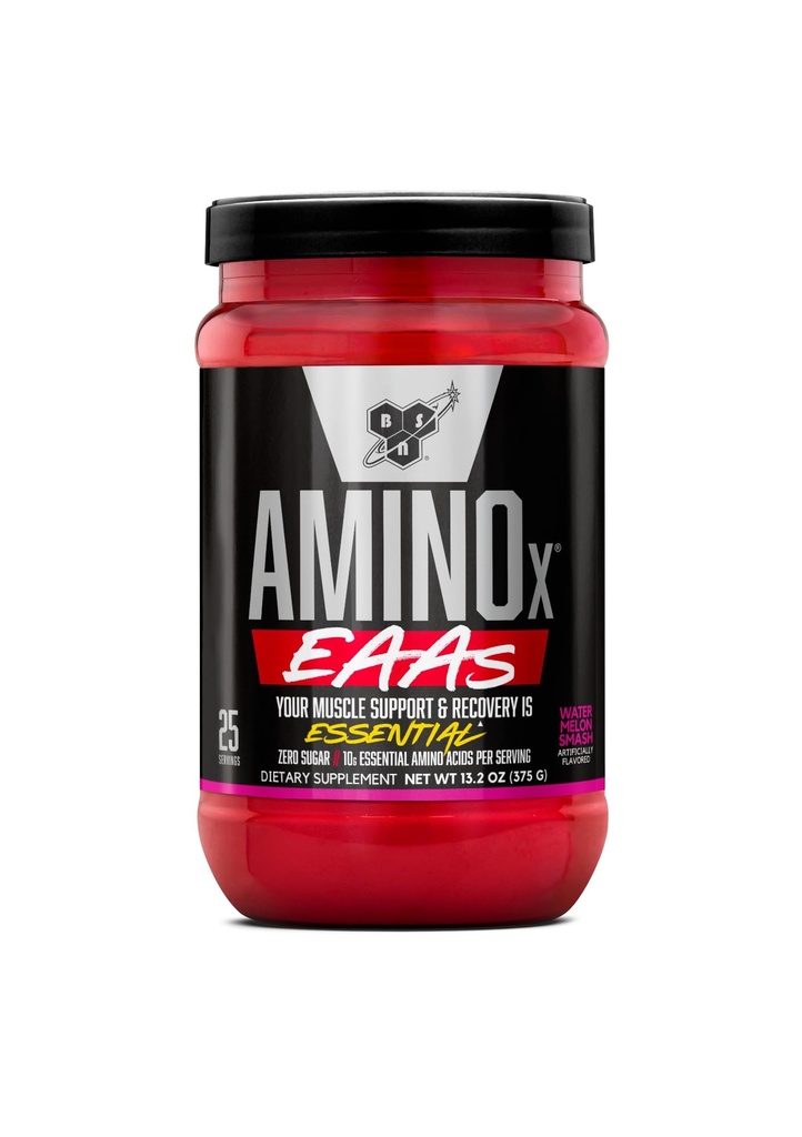 BSN Amino X EAA, zotavenie svalov a vytrvalosť, 10g Esenciálne aminokyseliny, 5g BCAA, Zero Sugar, kofeín bez, Watermelon Splash, 13.2oz, 25 Servings
