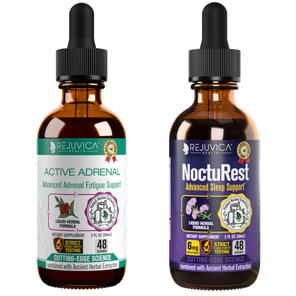 Aktívne Adrenal + NoctuRest - podporuje adrenálne zdravie + spánok- Liquid Dodanie pre lepšiu absorpciu - Rhodiola, Chmeľ, svätý bazalka, Melatonin, Ashwagandha & Viac!