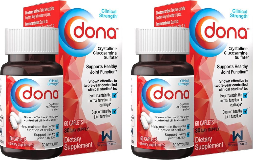 Dona Crystalline Glucosamine Sulphate, 750 Mg, Joint Supplement Pills for Knee Comfort & Joint Health Support, 750 Mg, 60 Gróf (2 balenia).