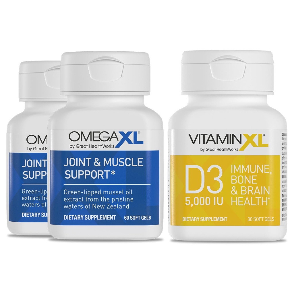 OmegaXL Spoločná podpora doplnok - Natural Muscle/Immune Support, 60 Softgels (2 balenia) & VitaminXL D3 High Potency Daily Vitamín D 5000 IU 125mcg Supplement (30 Softgels)