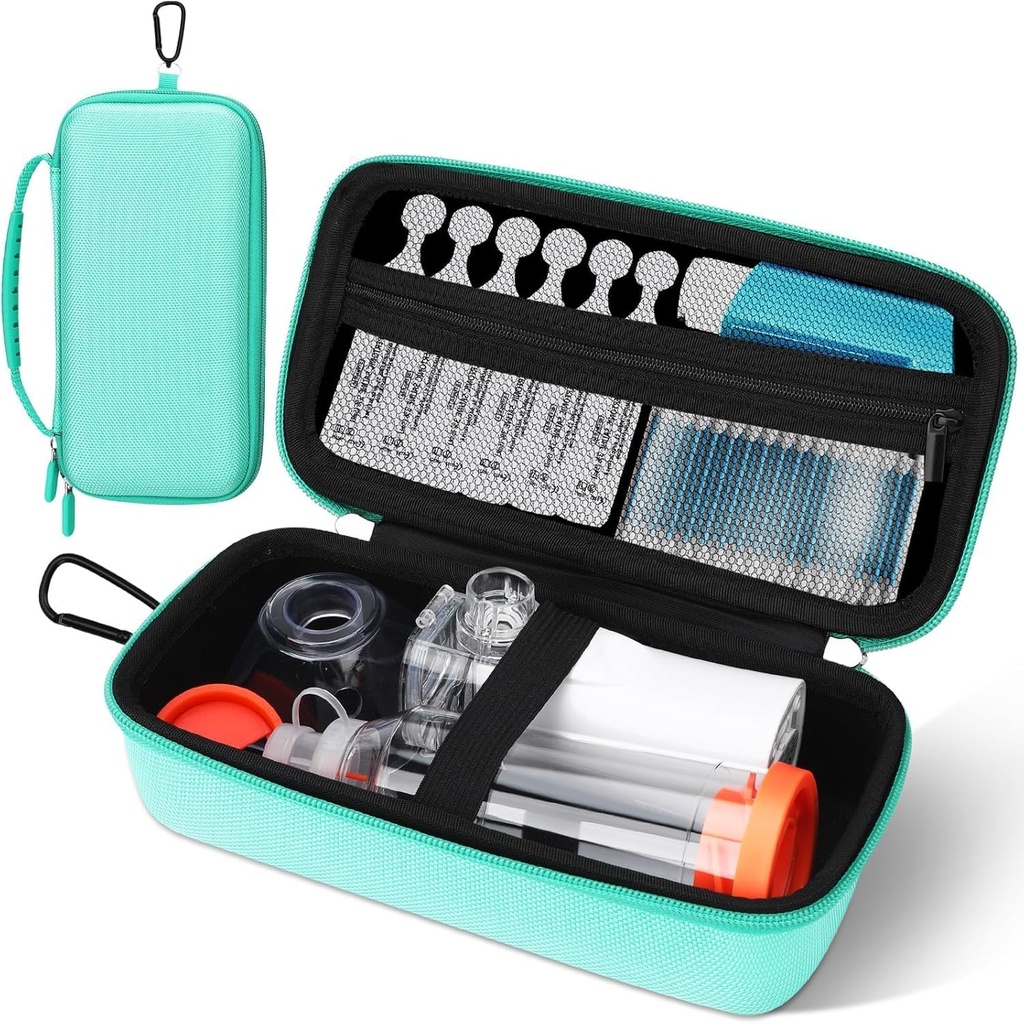 Astma Inhaler Case, Prenosný rozprašovač Organizátor, Travel-Ready s mesh Pocket, Dvojité zipsy, Silikónová rukoväť, Deti a dospelí, Štýlová zelená
