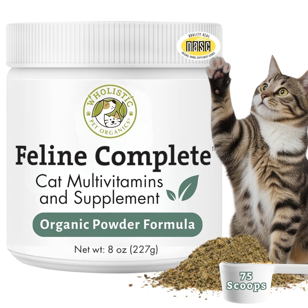 Wholistic Pet Organics Feline Kompletný - 8 Oz - Multivitamínový a probiotický prášok pre mačky - Natural Cat Food & Digestive Support