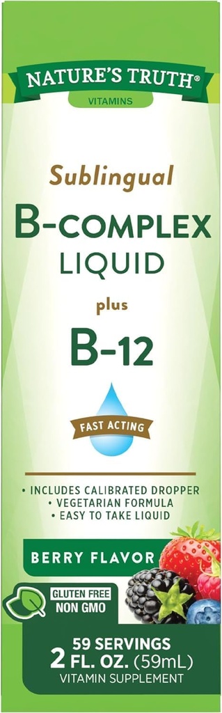Prírodná pravda Sublingválny B komplex kvapaliny Plus B-12 prírodné Berry chuťové kvapaliny - 2 oz, balenie po 2