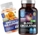 Number One Nutrition N1N Premium Blood circulation Supplement with [8 výkonných bylín a vitamínov] a Omega 3 6 9 + DHA Gummies, 2 balenia
