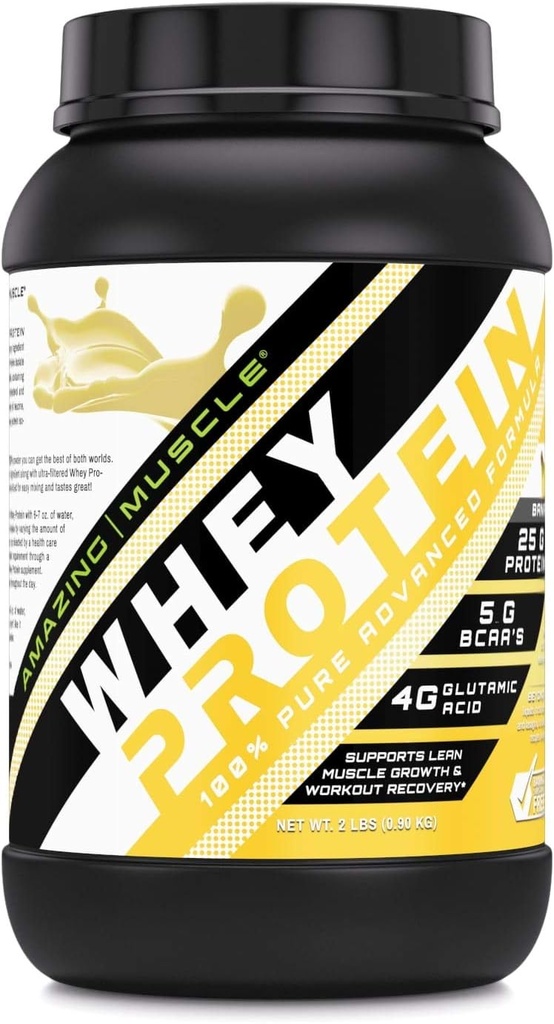Amazing Muscle 100% Srvátkový proteín prášok * Advanced Formula s srvátkový proteín izolát spolu s ultra filtrovanou srvátkový proteínový koncentrát (Banana, 2 Lb)