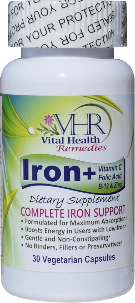 Železo+ s vitamínom C, kyselinou foliovou, B-12 a ZINC Konzervačná, neželaná a nekonzistentná formulácia pre maximálnu absorpciu. 30 Veggie caps - Vitálne zdravotné prostriedky