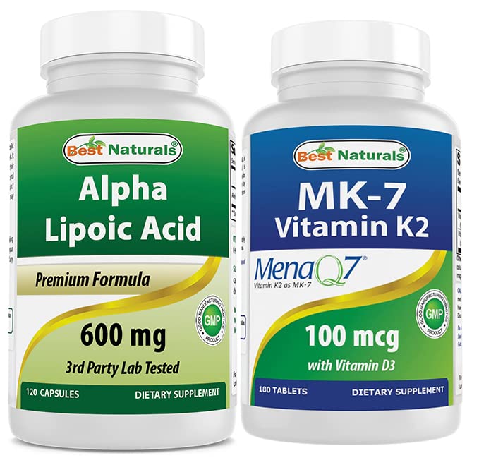 Najlepšie prírodné Alpha Kyselina lipoová 600 mg & vitamín K2 (MK7) s D3