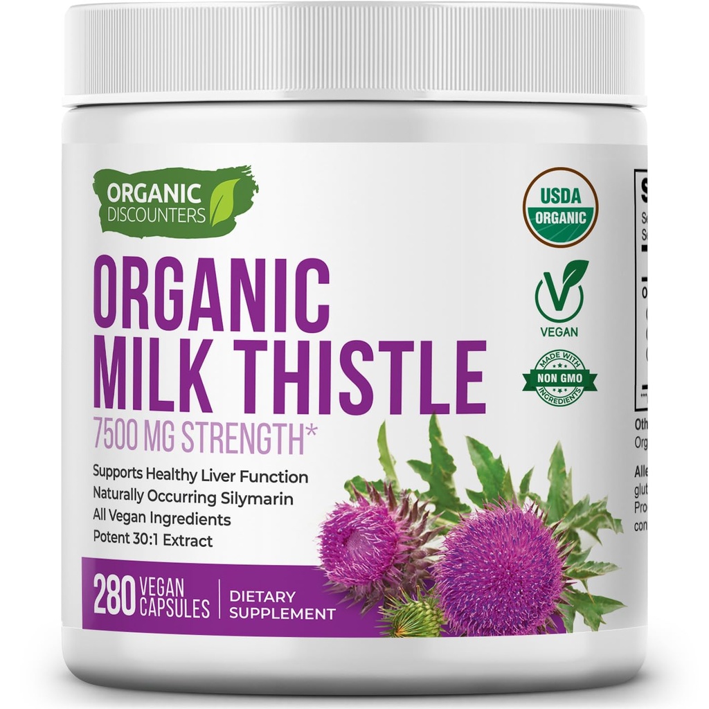 USDA Organic Milk Thisttle 30:1 Extract Kapsule, 280 Vegan Kapsule, Bohaté na Silymarin Flavonoidy, Pečeň Čistenie a Pečeň Detox Podpora, Štandardizovaný 30X extrakt, Made in the USA