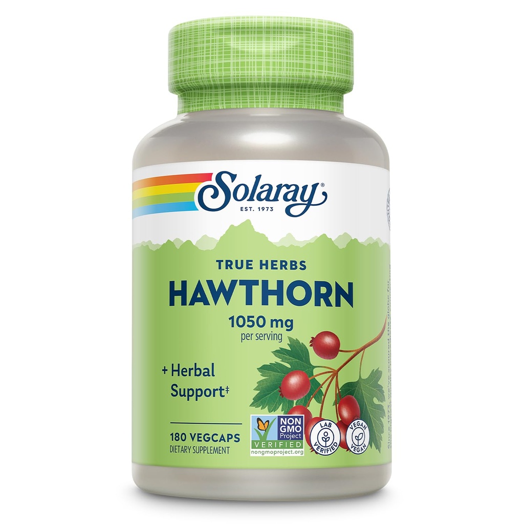 SOLARAY Hawthorn Berry kapsuly 1050 mg - Upokojujúca bylinná podpora - Hawthorne Berry doplnok pre celkovú Wellness podporu - celý Berry, Vegan, non-GMO, 60 dní záruka, 90 Servings, 180 VegCaps