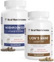Skutočné huby Vitamín D2, Zinok, Chaga, Reishi (120ct) a Lion's Mane (120ct) Bundle - Imunita a kognitívna podpora, oneskorený zinok pre zlepšenie absorpcie - Vegan, bezlepok, non-GMO