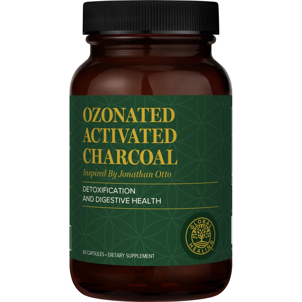 Global Healing Center - Ozonated Activated Charcoal Powder - Advanced Digestive Detox That Adsorbs Internal Nežiaduce zlúčeniny - pomáha reliéve príležitostné plynové poruchy - 60 Activated Charcoal Pills