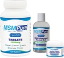 KALA ZDRAVIE MSMPure Starter Bundle s MSM Tablety 120 Počet, MSM svalový a kĺbový krém 2oz a MSM Gel s organickým Aloe 8oz