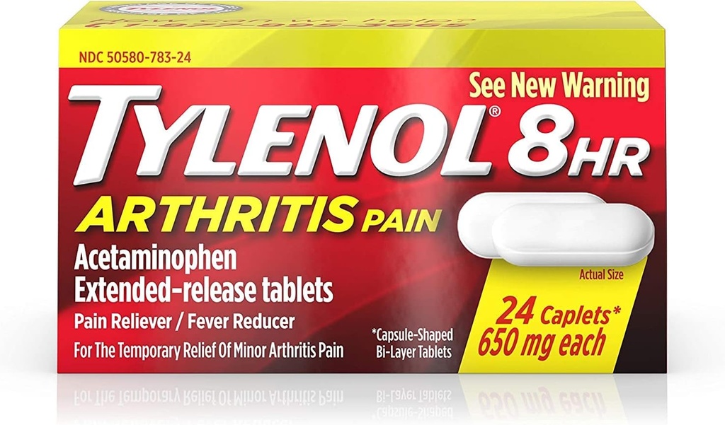 Tylenol 8 hodín Artritída bolesť Relief - Acetominofén Rozšírené-Release tablety, bolesť Reliever / Horúčka Redukcia, 24 Caplets, 650 miligramov každý (2-Pack)