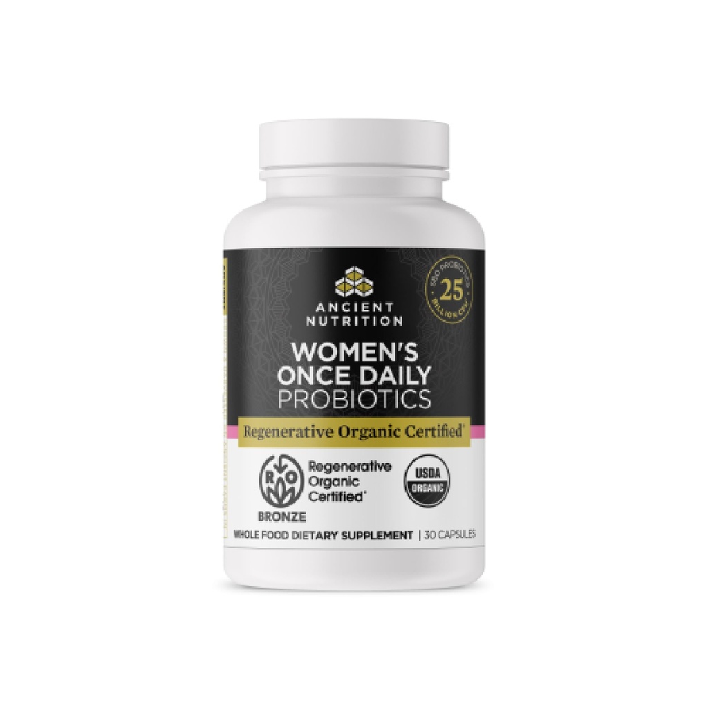 Ancient Nutrition Regenerative Organic Certified Probiotics for Women, Probiotiká Ženy Raz denne, pre zdravý trávenie a imunitný systém Podpora funkcie, 25 miliárd CFUs * Per Serving, 30 Počet