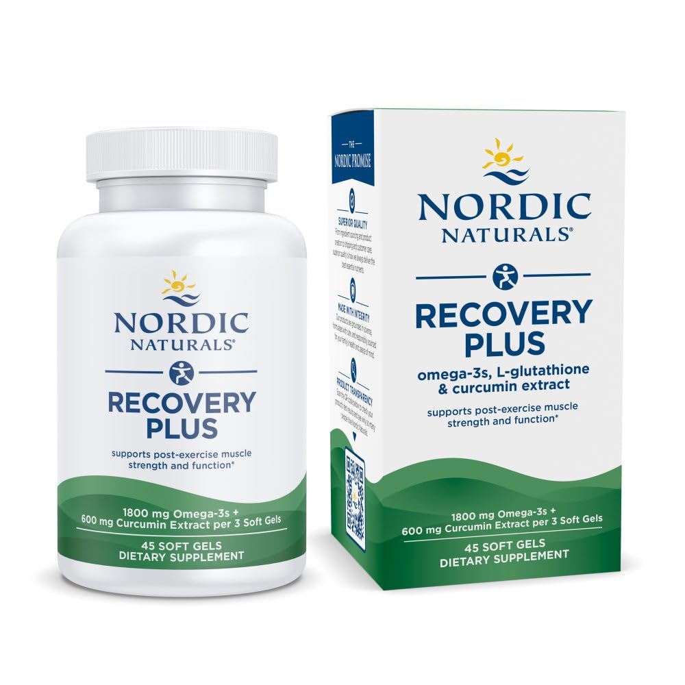 Nordic Naturals Recovery Plus, Unflavred - 45 mäkké gély - 1800 mg Omega-3 Fish Oil - 600 mg Longvida Optimalizovaný kurkumín - Cellular Health & Recovery - Post-Exercise Muscle Support - 15 Servisov