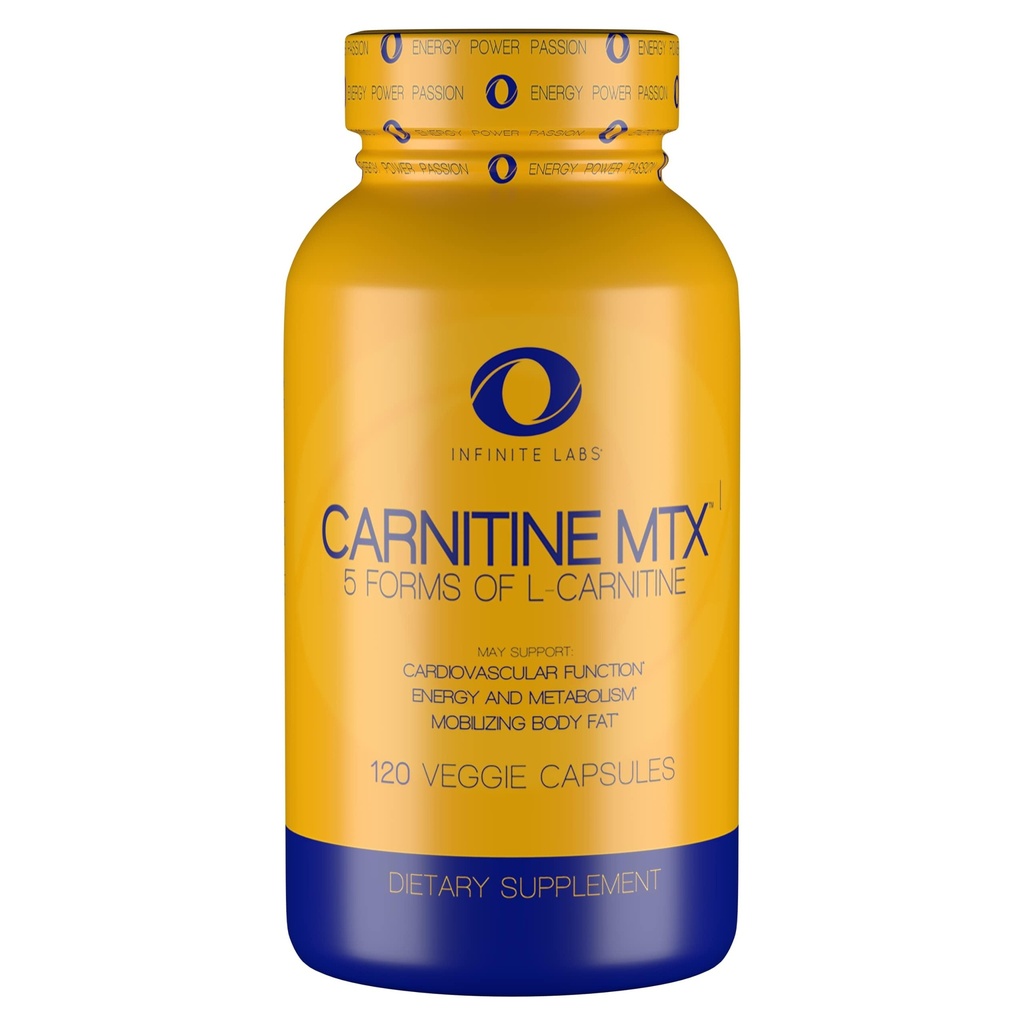 Infinite Labs L Carnitin 1000mg MTX - Amino Acid Blend of Carnitin Fumarate, L-karnitín L-tertrate, Acetyl L-karnitín, L-karnitín HCL, L-karnitín Base 120 Veggie Capsules.