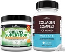 Super Greens Powder s probiotikami Prebiotiká a tráviace enzýmy (30 Servings) Plus Hydrolyzed Collagen Peptide Kapsule (45 dní)