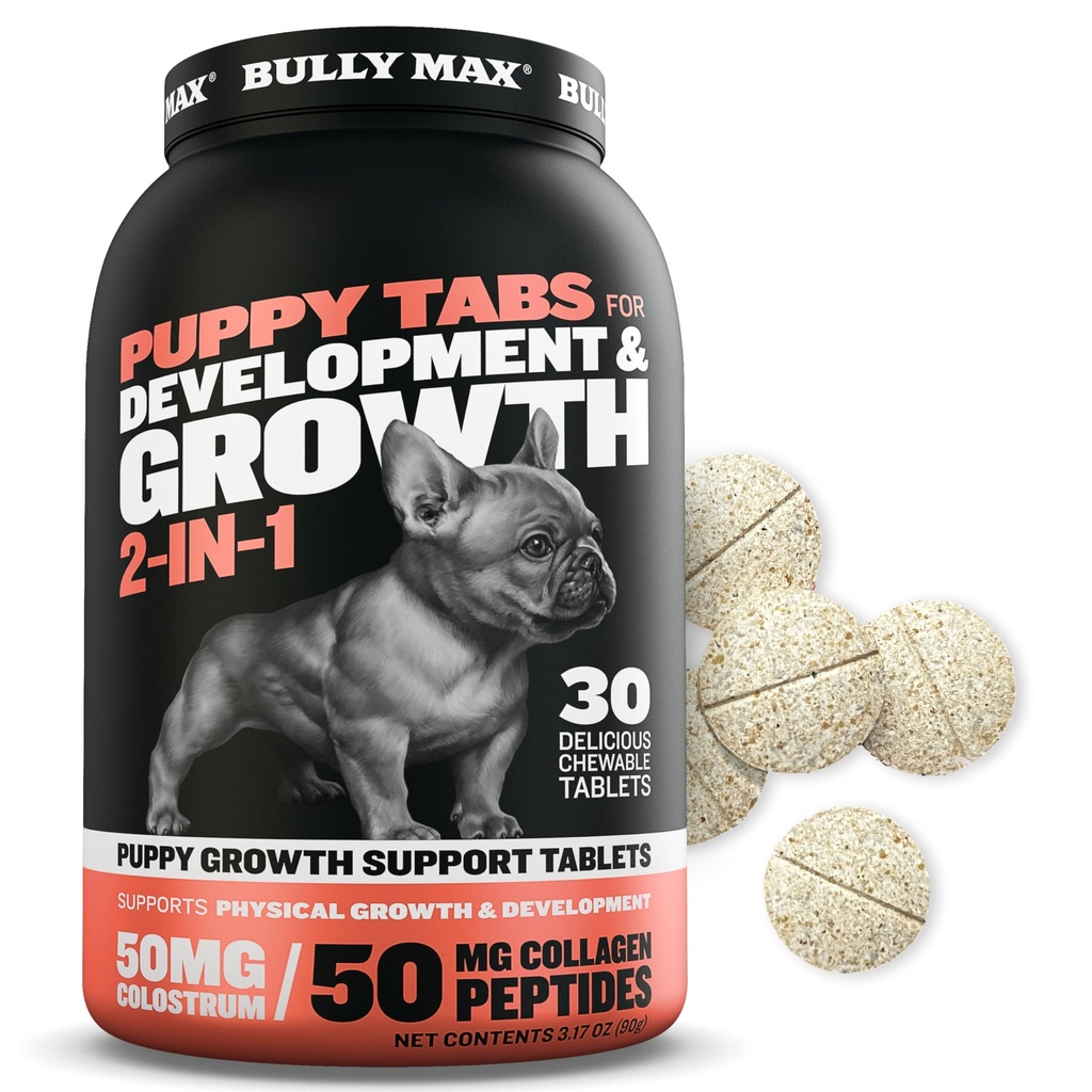 Bully Max 2-in-1 Puppy Vitamíny - 30 Žuvacie tablety pre rozvoj a rast šteňatá - Dog Treats, Vitamín & Supplements pre malé psy a veľké plemeno rastúce mláďatá - môžu byť použité ako jedlo Topper