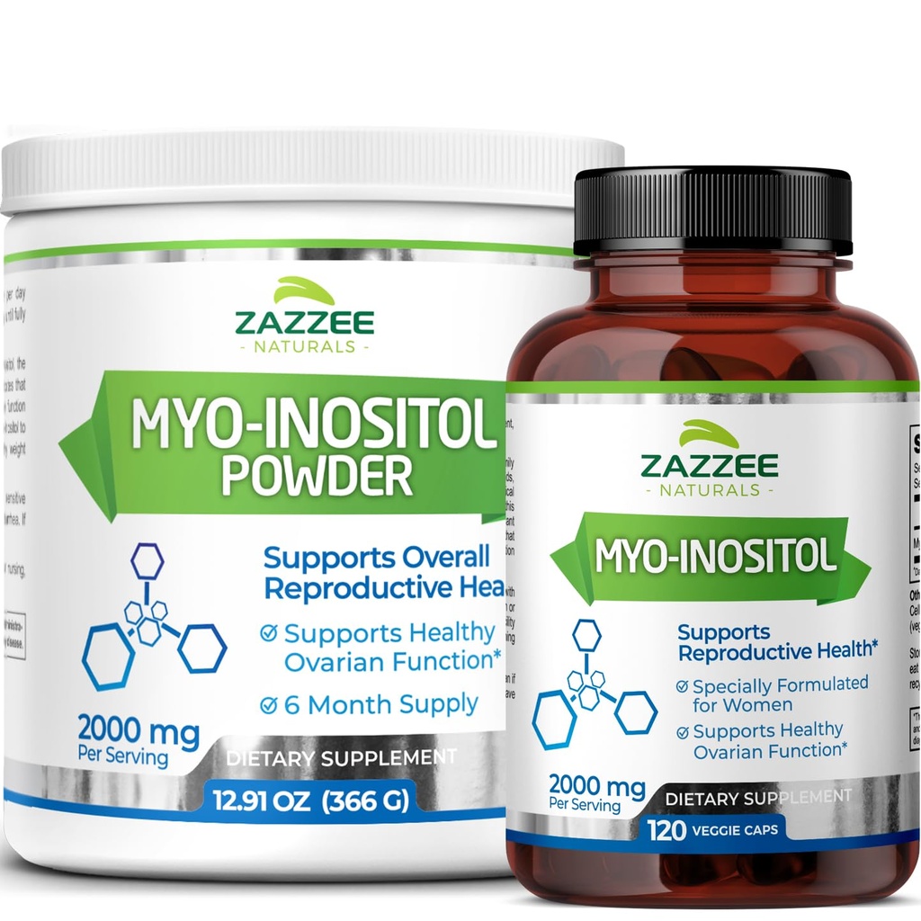 Zazzee Myo-Inositol kapsuly a Myo-Inozitol prášok, 100% Pure, Premium Grade, Vegan, Non-GMO a všetko prírodné