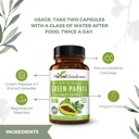 Zelené papáje Kapsule 4X Sila, Organické Papaya Leaf & Fruit Extract pre Doštičky, Tráviace zdravie, Enzýmy, Probiotiká, Antioxidanty 600mg, 60 Kapsule, Prípad 12