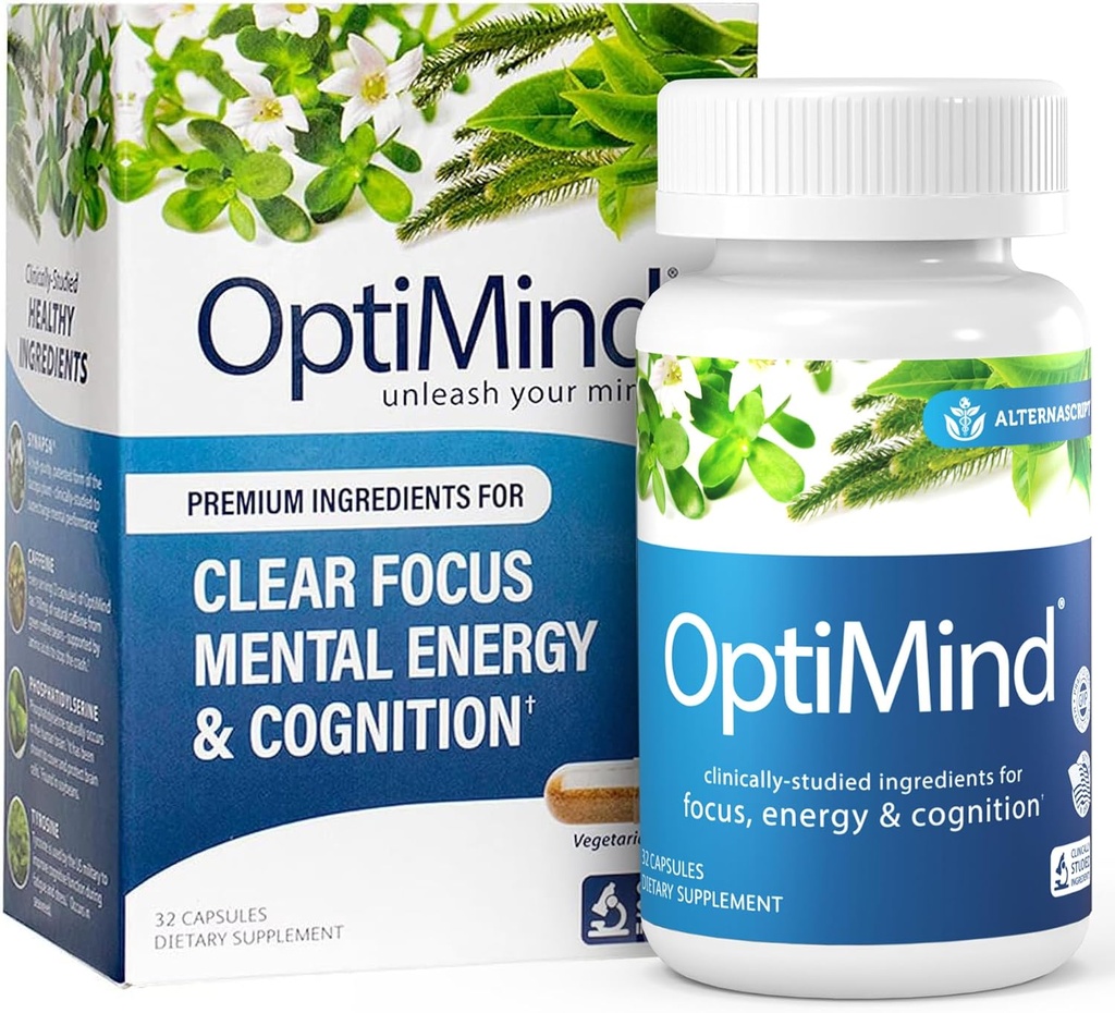 Optimind Bacopa Monnieri Brain Supplement for Memory and Focus, Noottropics with Fosfatidylserine, Huperzine A, non-GMO, Klinicky študované zložky, 32 Kapsule