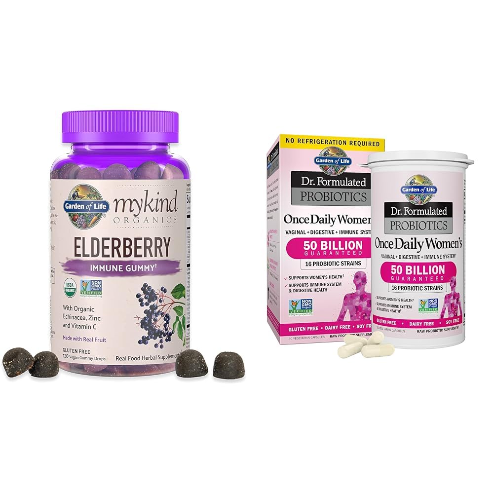 Záhrada života Organické plody bazové Gummy pre dospelých & Deti - Imunitná podpora Supplement with Organic Fruit &, Dr Formulované Dámske probiotiká Raz denne, 16 kmeňov, 50 miliárd, 30 kapsúl