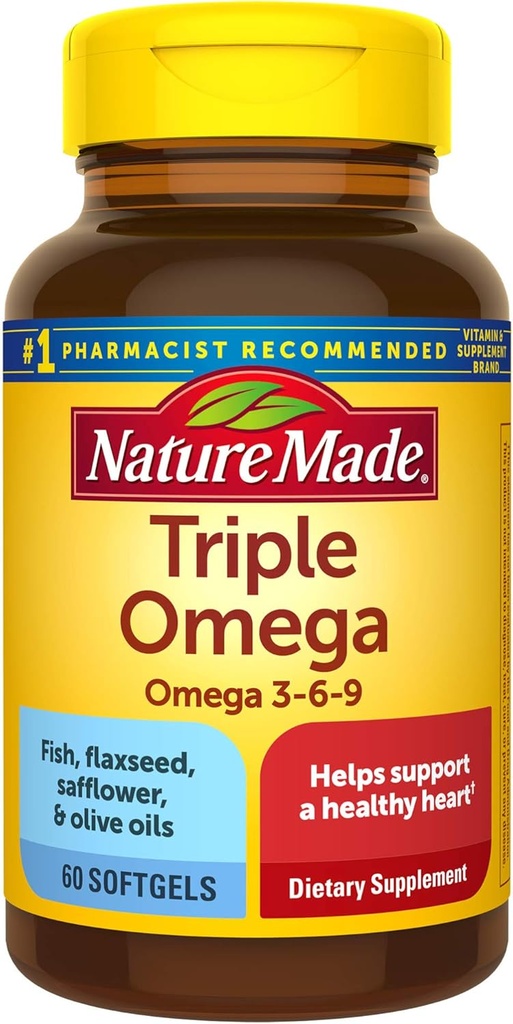 Nature Made Triple Omega 3-6-9, 60 Softgels, Omega Supplement for Heart Health (Pack of 3)