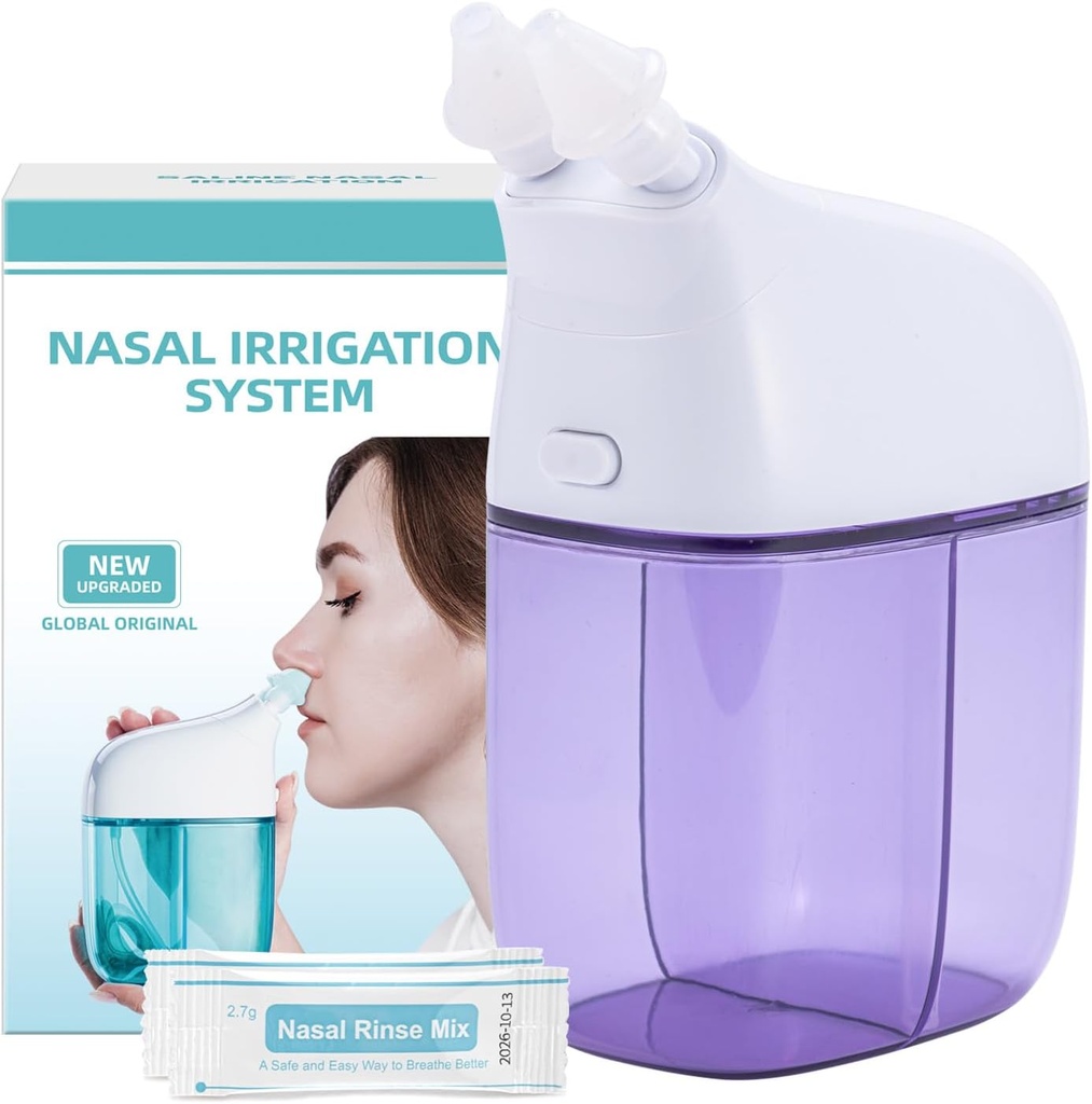 Systém zavlažovania nosa s 30 saline paketov, Sinus Rinse Machine, Sinus Sinus Cleaner Machine s nádržou na vodu a zber odpadu - Violet